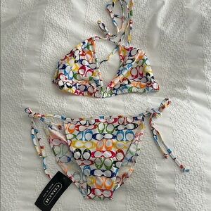 Coach Multicolor Logo Bikini Set NWT